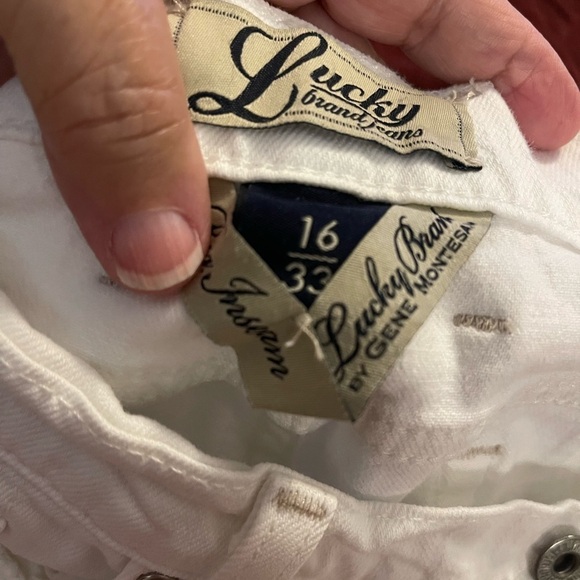 Lucky Brand Sheffield Sweet N Low White Bootcut Jeans Women 16 / 33 spot in pics - Picture 10 of 16